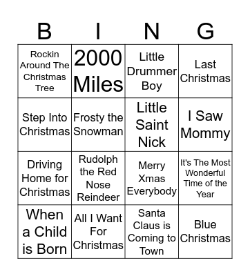 Christmas Hits Bingo Card