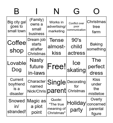 Hallmark Christmas Movie Bingo Card