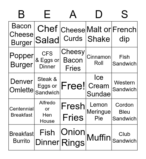BEADS Bingo Card