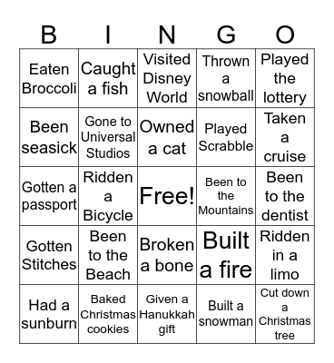 Never Have I Ever... Bingo Card