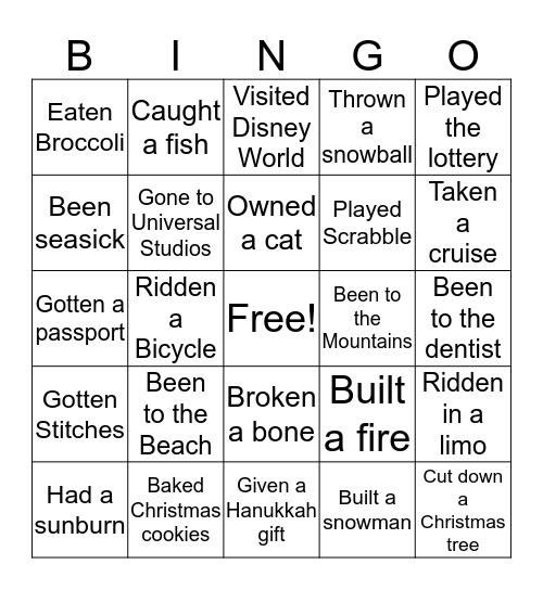 Never Have I Ever... Bingo Card