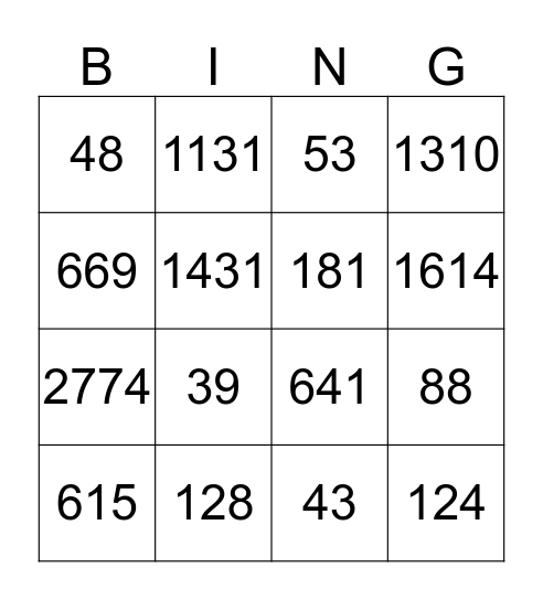 Division Bingo Card