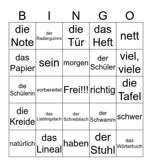 Die Schule und die Klasse Part 2 Bingo Card