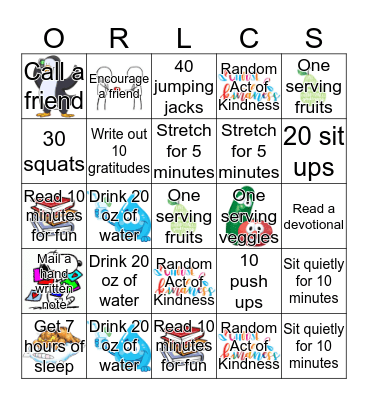 Teacher Wellness ORLCS Style Bingo Card