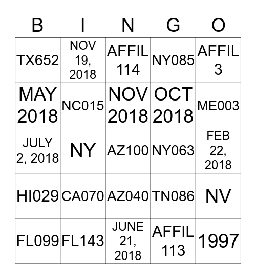 NHI BINGO TRIVIA Bingo Card