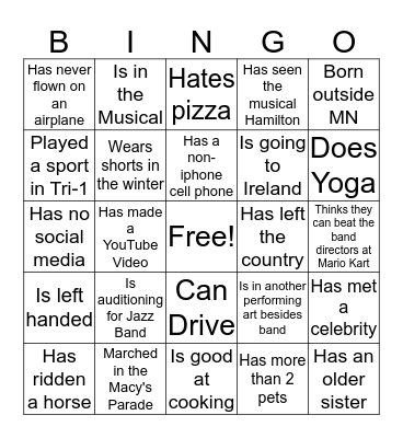 Symphonic Band Gold Bingo Card