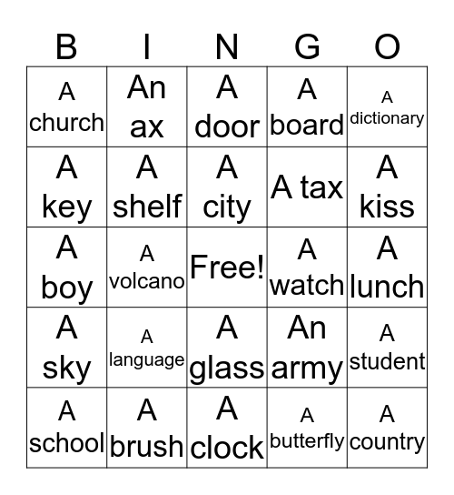 Nouns  Bingo Card