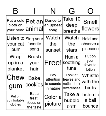 Mindfulness Bingo Card