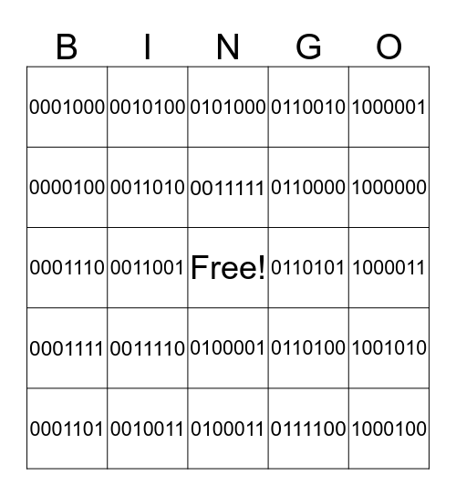 Binary Bingo Card