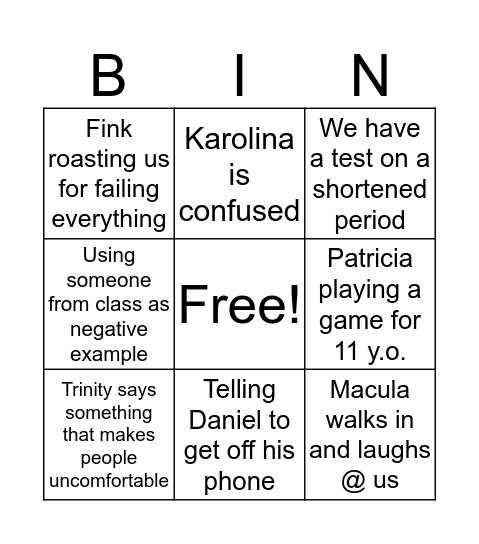 Untitled Bingo Card