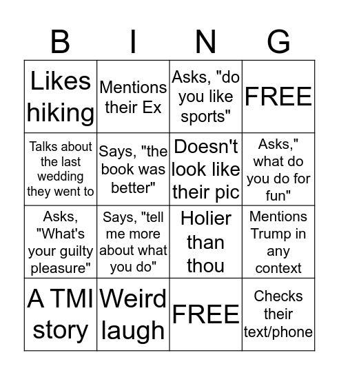 First Date Bingo Card