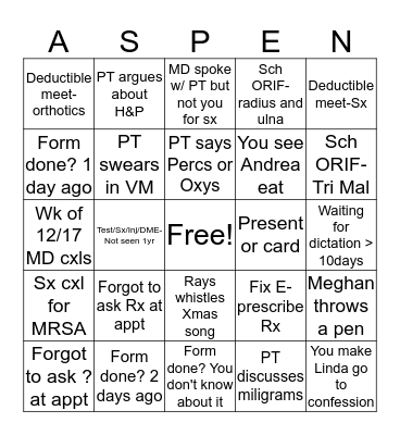 Aspen Admin BINGO Card