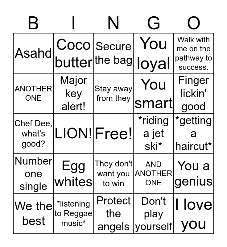 DJ Khaled Snapchat Bingo Card