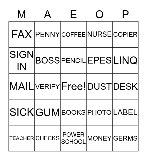 MCDOWELL COUNTY AEOP Bingo Card