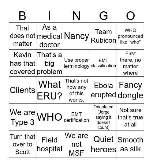 WHO Cert Meeting Bingo Card