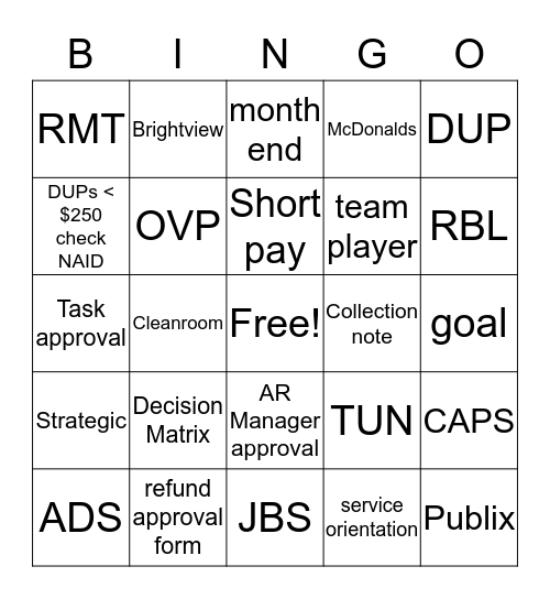 ADS/Strategic Bingo Card