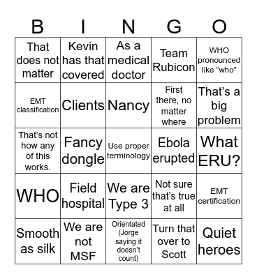 WHO Cert Meeting Bingo Card
