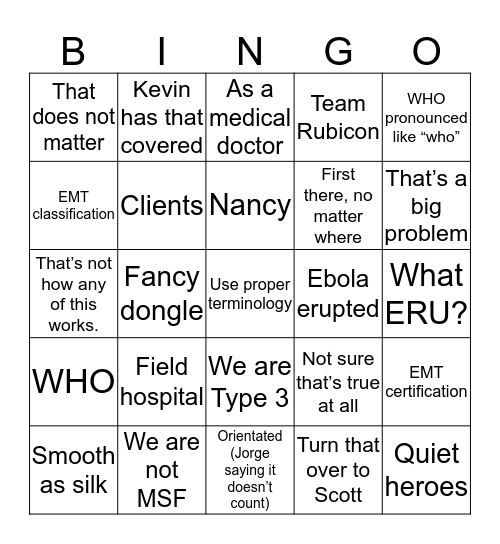 WHO Cert Meeting Bingo Card