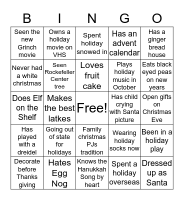 MoneySolver Holiday People Bingo Card