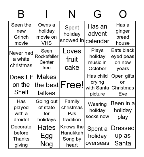 MoneySolver Holiday People Bingo Card