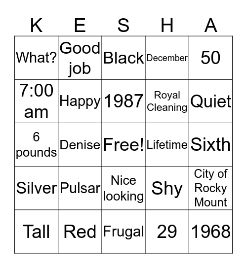 Life of Kesha Arrington Bingo Card