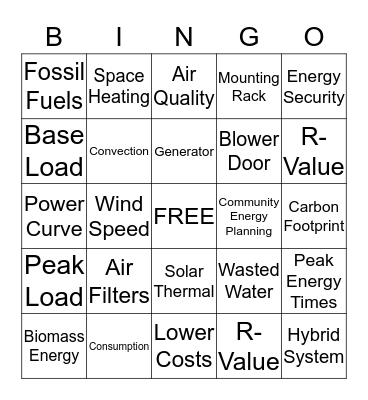 Clean Energy Bingo Card
