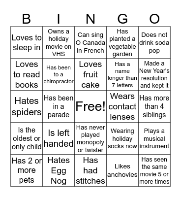 MoneySolver Holiday People Bingo Card