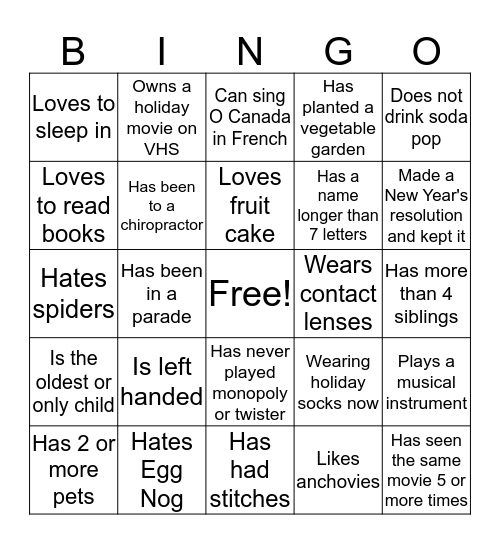 MoneySolver Holiday People Bingo Card