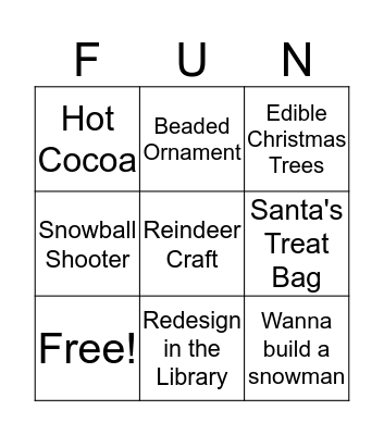 Family Fun Night Bingo Card