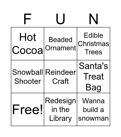 Family Fun Night Bingo Card