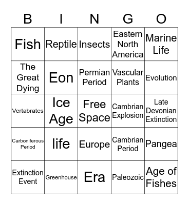 Paleozoic Era Bingo Card