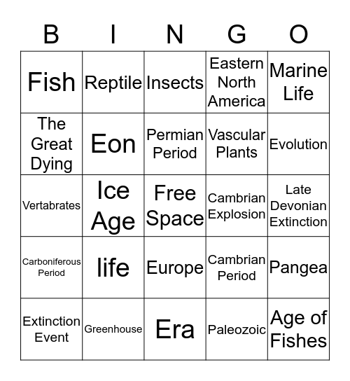 Paleozoic Era Bingo Card