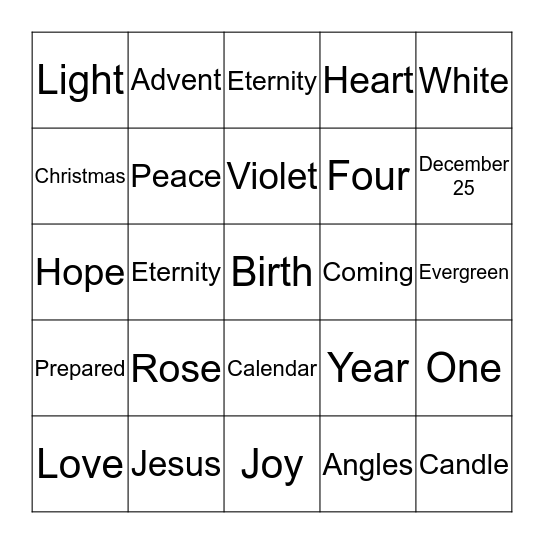 ADVENT Bingo Card