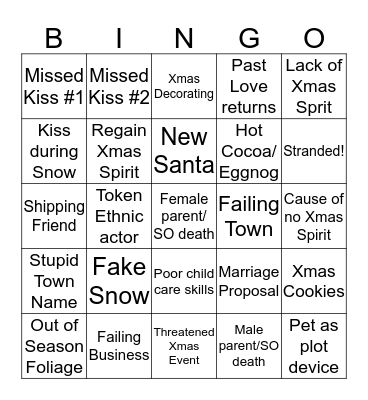 Hallmark Xmas Movie Bingo  Bingo Card