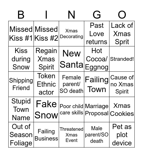 Hallmark Xmas Movie Bingo  Bingo Card