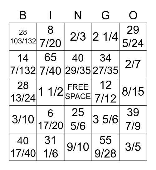 FRACTION COMPUTATION BINGO Card