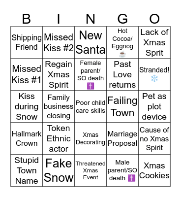 Hallmark Xmas Movie Bingo  Bingo Card