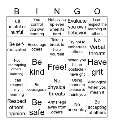 Classroom Beliefs BINGO Card