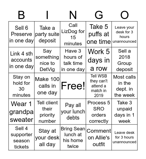 Ticket Sales Bingo Card