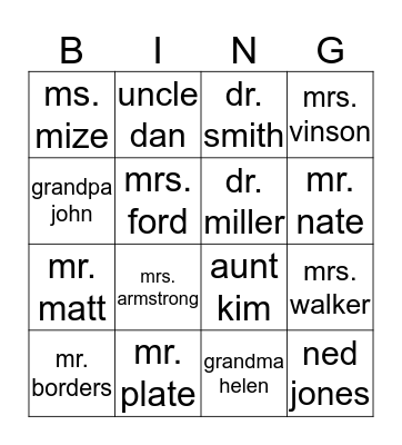 Name & Title Bingo Card