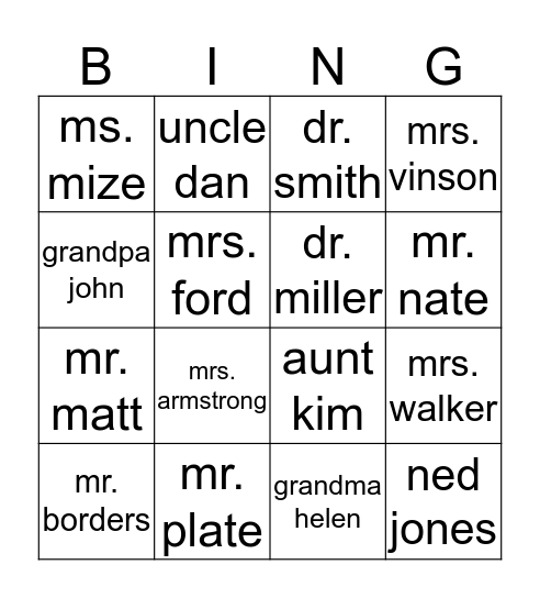 Name & Title Bingo Card