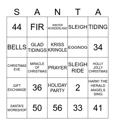 MERRY CHRISTMAS Bingo Card