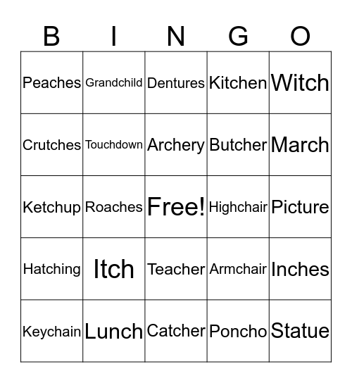 Medial /ch/ Bingo Card