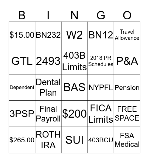 2018 Yeard End BINGO Card