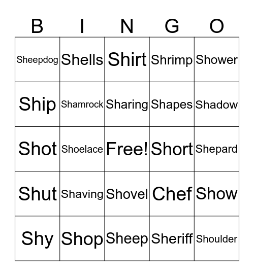 Initial /sh/ Bingo Card