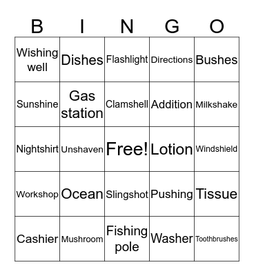Medial /sh/ Bingo Card