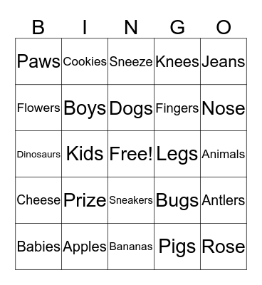 Final /z/ Bingo Card