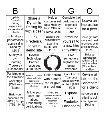 Onboarding Bingo - December Bingo Card