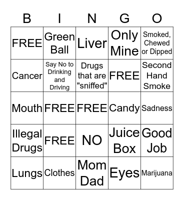 Just Say No Bingo Card