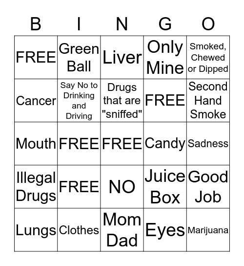 Just Say No Bingo Card
